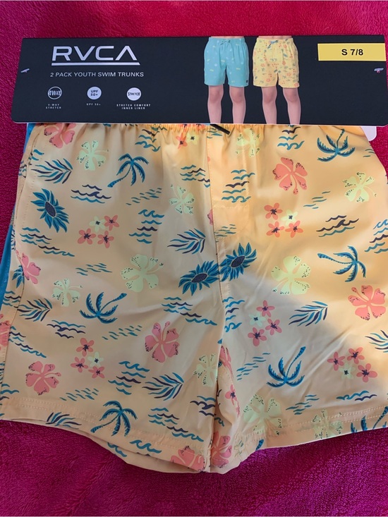 RVCA Other - RVCA 2 Pack Teal Tropical Youth Swim Trunks and Yellow With Tropical Theme